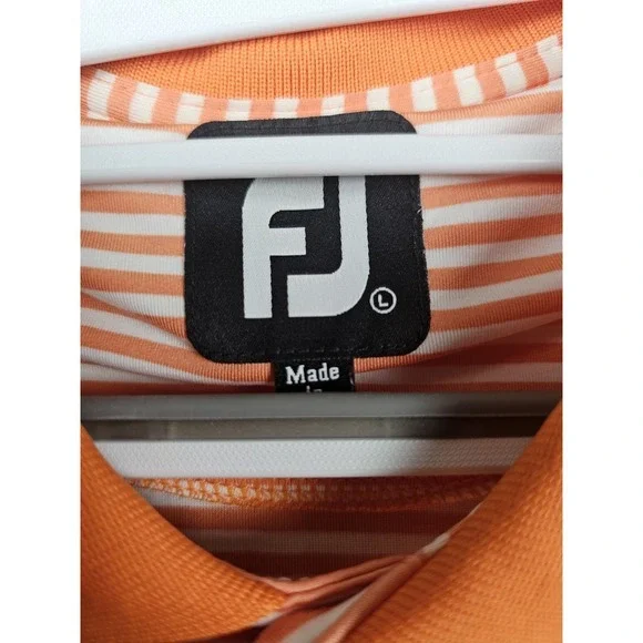 FootJoy Mens ProDry Golf Polo Shirt Large Orange White Striped Short Sleeve FJ - Picture 4 of 8